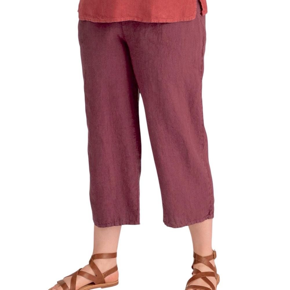 FLAX Linen Pants High Rise Wide Leg Cropped Texture Slub Lagenlook Coastal Sz S - Picture 14 of 14